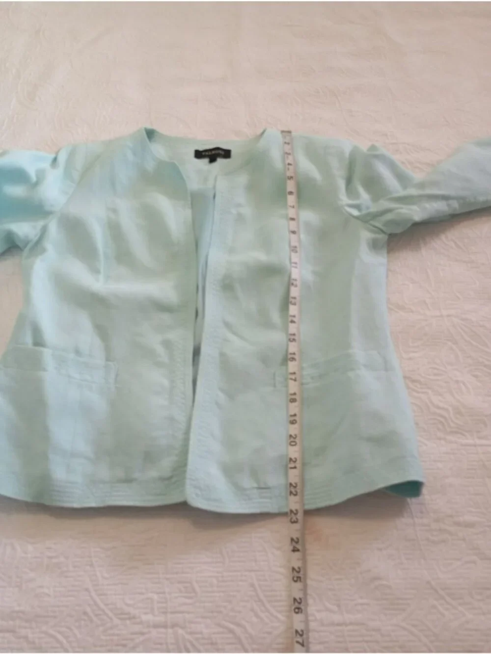 Talbots Womens Light Mint Green Open-Front 100% Linen Blazer Size 6 Classic Fit